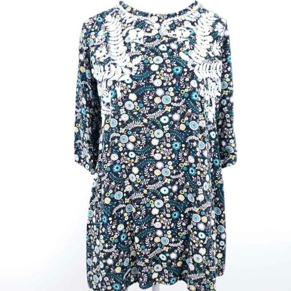 Floral Tunic Top Shirt Embroidered Keyhole Back Large Boho Country Grannycore - Picture 1 of 8